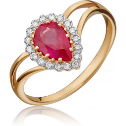 Кольцо с рубином и бриллиантами из красного золота | Материал:Золото Цвет:Красный Проба:585 Для женщин Вставки:Бриллиант, Рубин Примерный вес (г):2.12