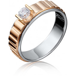 Кольцо с 1 бриллиантом из комбинированного золота | Материал:Золото Цвет:Комбинированный Проба:585 Для женщин Вставки:Бриллиант Примерный вес (г):3.91