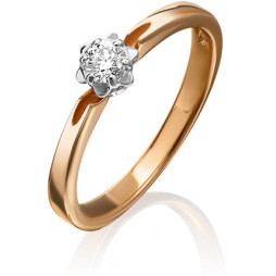Кольцо с 1 бриллиантом из комбинированного золота | Материал:Золото Цвет:Комбинированный Проба:585 Для женщин Вставки:Бриллиант Примерный вес (г):1.55