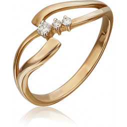 Кольцо с 3 бриллиантами из красного золота | Материал:Золото Цвет:Красный Проба:585 Для женщин Вставки:Бриллиант Примерный вес (г):1.5