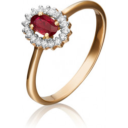 Кольцо с рубином и бриллиантами из красного золота | Материал:Золото Цвет:Красный Проба:585 Для женщин Вставки:Бриллиант, Рубин Примерный вес (г):1.28 Тематика:Классика