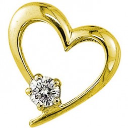 Подвеска Сердце с 1 бриллиантом из жёлтого золота | Материал:Золото Цвет:Жёлтый Проба:585 Для женщин Вставки:Бриллиант Примерный вес (г):1.02 Тематика:Сердечки, 1 камень