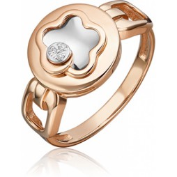 Кольцо с 3 бриллиантами из комбинированного золота | Материал:Золото Цвет:Комбинированный Проба:585 Для женщин Вставки:Бриллиант Примерный вес (г):2.75 Тематика:Цветы
