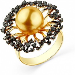 Кольцо с жемчугом и бриллиантами из жёлтого золота | Материал:Золото Цвет:Жёлтый Проба:585 Для женщин Вставки:Бриллиант, Жемчуг Примерный вес (г):6.71 Тематика:Цветы, Россыпь камней