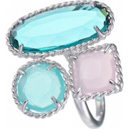 Кольцо с стеклом из серебра | Материал:Серебро Цвет:Белый Проба:925 Для женщин Вставки:Стекло Примерный вес (г):7.7 Тематика:Россыпь камней