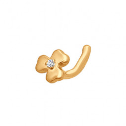 Пирсинг в нос клевер из золота с фианитом |	 Материал:Золото Цвет:Красный Проба:585 Для женщин Вставки:Фианит Бесцветный Примерный вес (г):0.19 Форма вставок:Круг Тематика:Клевер