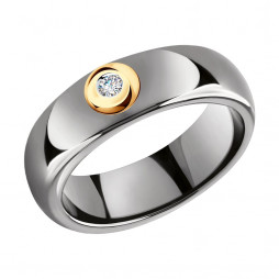 Керамическое кольцо с золотом и бриллиантом | Материал:Золото Цвет:Красный Проба:585 Для женщин Вставки:Бриллиант, Керамика Бесцветный, Белый Примерный вес (г):0.42 Форма вставок:Круг
