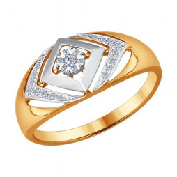 Кольцо из комбинированного золота с бриллиантами |	 Материал:Золото Цвет:Комбинированный Проба:585 Для женщин Вставки:Бриллиант Бесцветный Примерный вес (г):2.47 Форма вставок:Круг