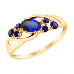 Кольцо из золота с синими корунд |	 Материал:Золото Цвет:Красный Проба:585 Для женщин Вставки:Корунд Синий Форма вставок:Круг, Овал