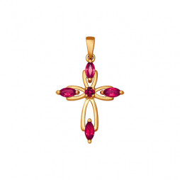 Крест из золота с рубинами | Материал:Золото Для женщин Вставки:Рубин Форма вставок:Круг, Маркиз