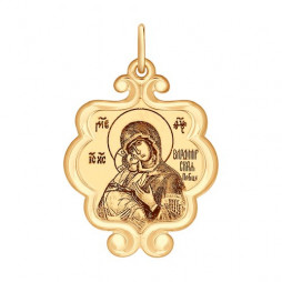 Иконка из золота «Божия Матерь Владимирская» | Материал:Золото Цвет:Комбинированный Проба:585 Для женщин, Для мужчин Вставки:Эмаль Тематика:Образок