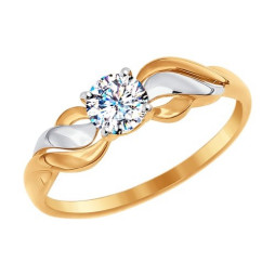 Помолвочное кольцо из золота с фианитом | Материал:Золото Цвет:Красный Проба:585 Для женщин Вставки:Фианит Бесцветный Примерный вес (г):1.66 Форма вставок:Круг 