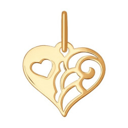 Подвеска в форме сердца из золота |	 Материал:Золото Цвет:Красный Проба:585 Для женщин Вставки:Без вставок Примерный вес (г):0.36 Тематика:Любовь, Сердечки