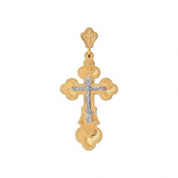 Крест из комбинированного золота с гравировкой |	 Материал:Золото Цвет:Комбинированный Проба:585 Для женщин Вставки:Без вставок Примерный вес (г):2.24