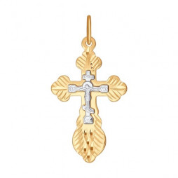 Крест из комбинированного золота с алмазной гранью | Материал:Золото Для женщин Обработка:Алмазная
