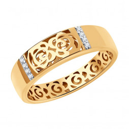 Кольцо из золота с фианитами | Материал:Золото Цвет:Красный Проба:585 Для женщин Вставки:Фианит Бесцветный Примерный вес (г):1.76 Форма вставок:Круг