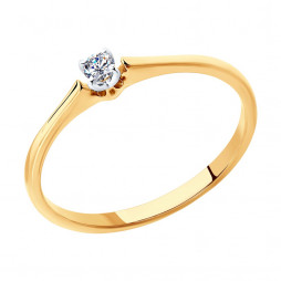 Помолвочное кольцо из золота с бриллиантом | Материал:Золото Цвет:Красный Проба:585 Для женщин Вставки:Бриллиант Бесцветный Примерный вес (г):0.95 Форма вставок:Круг Тематика:Помолвочное, 1 камень