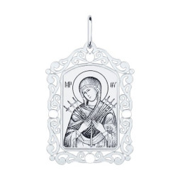 Нательная иконка из серебра «Божья матерь семистрельная» | Материал:Серебро Проба:925 Для женщин Вставки:Без вставок Примерный вес (г):1.33 Тематика:Образок