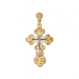 Крест из комбинированного золота с гравировкой |	 Материал:Золото Цвет:Комбинированный Проба:585 Для женщин Вставки:Без вставок Примерный вес (г):3.61
