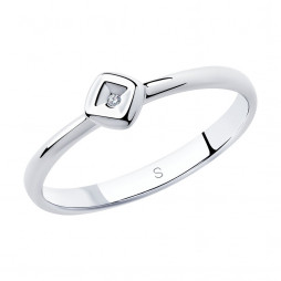 Кольцо из серебра с бриллиантом |	 Материал:Серебро Проба:925 Для женщин Вставки:Бриллиант Бесцветный Примерный вес (г):1.19 Форма вставок:Круг