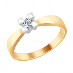 Кольцо из комбинированного золота с бриллиантом |	 Материал:Золото Цвет:Комбинированный Проба:585 Для женщин Вставки:Бриллиант Форма вставок:Круг