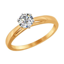 Помолвочное кольцо из золота со Swarovski Zirconia |	 Материал:Золото Цвет:Красный Проба:585 Для женщин Вставки:Swarovski Бесцветный Примерный вес (г):1.73 Форма вставок:Круг Тематика:Помолвочное