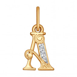 Подвеска-буква«А» из золота | Материал:Золото Цвет:Красный Проба:585 Для женщин Форма вставок:Круг Тематика:Буквы