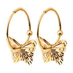 Золотые серьги конго с бабочками  | Материал:Золото Цвет:Красный Проба:585 Для женщин Тип замка:Конго 