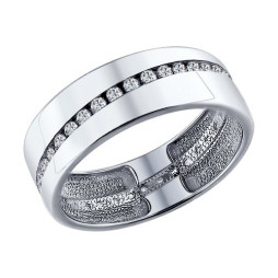 Обручальное кольцо из серебра с фианитами | Материал:Серебро Проба:925 Для женщин Вставки:Фианит Бесцветный Примерный вес (г):3.18 Форма вставок:Круг Тематика:Обручальное