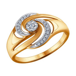 Кольцо из комбинированного золота с бриллиантами | Материал:Золото Цвет:Комбинированный Проба:585 Для женщин Вставки:Бриллиант Бесцветный Примерный вес (г):2.75 Форма вставок:Круг