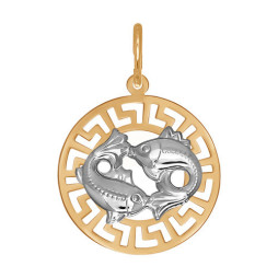 Подвеска «Знак зодиака Рыбы» из золота | Материал:Золото Цвет:Комбинированный Проба:585 Для женщин Вставки:Без вставок Примерный вес (г):0.72 