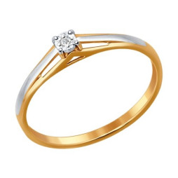 Помолвочное кольцо из комбинированного золота с бриллиантом |	 Материал:Золото Цвет:Комбинированный Проба:585 Для женщин Вставки:Бриллиант Бесцветный Примерный вес (г):1.15 Форма вставок:Круг Тематика:Помолвочное, 1 камень
