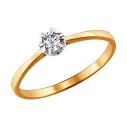 Помолвочное кольцо из золота с бриллиантами | Материал:Золото Цвет:Красный Проба:585 Для женщин Вставки:Бриллиант Бесцветный Примерный вес (г):1.23 Форма вставок:Круг Тематика:Помолвочное