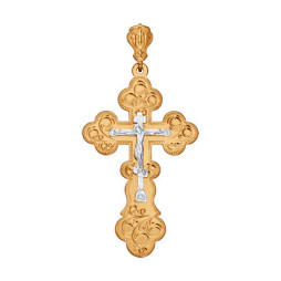 Крест из комбинированного золота с гравировкой | Материал:Золото Цвет:Комбинированный Проба:585 Для женщин Вставки:Без вставок Примерный вес (г):3.81