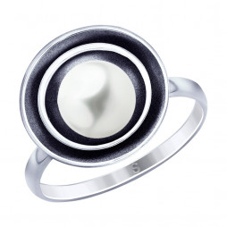 Кольцо из чернёного серебра с жемчугом | Материал:Серебро Проба:925 Для женщин Вставки:Жемчуг Примерный вес (г):3.52 Обработка:Чернение Форма вставок:Круг