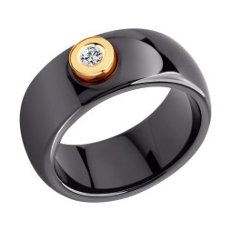 Чёрное керамическое кольцо с бриллиантом |	 Материал:Золото Цвет:Красный Проба:585 Для женщин Вставки:Бриллиант, Керамика Чёрный, Бесцветный Примерный вес (г):0.49 Форма вставок:Круг