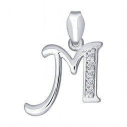 Серебряная подвеска-буква «М» | Материал:Серебро Проба:925 Для женщин Форма вставок:Круг Тематика:Буквы