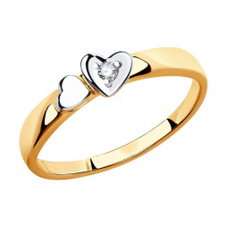 Помолвочное кольцо из золота с бриллиантом |	 Материал:Золото Цвет:Красный Проба:585 Для женщин Вставки:Бриллиант Бесцветный Примерный вес (г):1.44 Форма вставок:Круг Тематика:Любовь, Помолвочное, Сердечки