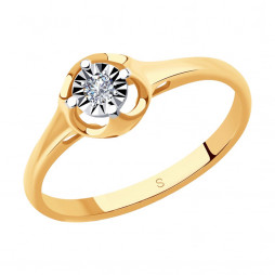 Помолвочное кольцо из золота с бриллиантом | Материал:Золото Цвет:Комбинированный, Красный Проба:585 Для женщин Вставки:Бриллиант Бесцветный Примерный вес (г):1.53 Форма вставок:Круг Тематика:Помолвочное