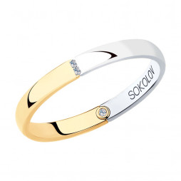 Обручальное кольцо из комбинированного золота с бриллиантами |	 Материал:Золото Цвет:Комбинированный Проба:585 Для женщин Вставки:Бриллиант Бесцветный Примерный вес (г):1.83 Форма вставок:Круг Тематика:Обручальное