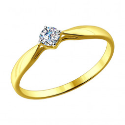 Помолвочное кольцо из желтого золота с бриллиантом | Материал:Золото Цвет:Жёлтый Проба:585 Для женщин Вставки:Бриллиант Бесцветный Примерный вес (г):1.31 Форма вставок:Круг Тематика:Помолвочное