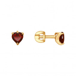 Серьги из золота с гранатами |	 Материал:Золото Цвет:Красный Проба:585 Для женщин Вставки:Гранат Красный Примерный вес (г):1.55 Тип замка:Пусет (Гвоздик) Форма вставок:Сердце Тематика:Сердечки, 1 камень