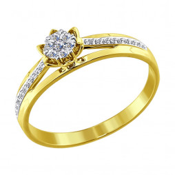 Кольцо из желтого золота с бриллиантами |	 Материал:Золото Цвет:Жёлтый Проба:585 Для женщин Вставки:Бриллиант Форма вставок:Круг
