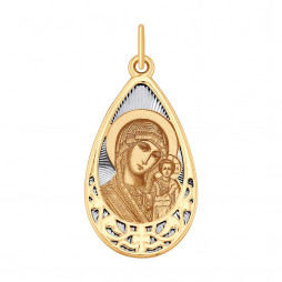 Иконка из золота с ликом Казанской Божией Матери | Материал:Золото Цвет:Комбинированный Проба:585 Для женщин Тематика:Образок