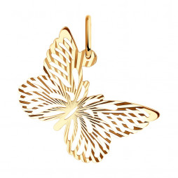 Подвеска «Бабочка» из золота |	 Материал:Золото Цвет:Красный Проба:585 Для женщин Вставки:Без вставок Примерный вес (г):0.67 Тематика:Бабочки, Насекомые
