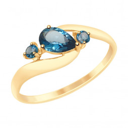 Кольцо из золота с синими топазами |	 Материал:Золото Цвет:Красный Проба:585 Для женщин Вставки:Топаз Голубой, Синий Примерный вес (г):1.3 Форма вставок:Круг, Груша