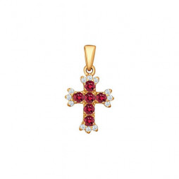 Крест из золота с бриллиантами и рубинами | Материал:Золото Цвет:Красный Проба:585 Для женщин Вставки:Бриллиант, Рубин Примерный вес (г):2  