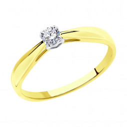 Помолвочное кольцо из комбинированного золота с бриллиантом | Материал:Золото Цвет:Комбинированный Проба:585 Для женщин Вставки:Бриллиант Примерный вес (г):1.49 Длина (мм):4 Высота (мм):4 Ширина (мм):4 Тематика:Помолвочное  