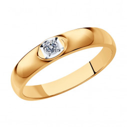 Обручальное кольцо из золота с бриллиантом | Материал:Золото Цвет:Красный Проба:585 Для женщин Вставки:Бриллиант Примерный вес (г):2.18 Тематика:Обручальное, 1 камень  