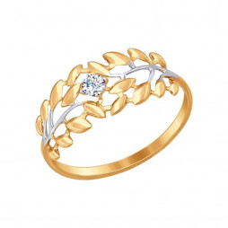 Кольцо из золота с фианитом | Материал:Золото Цвет:Красный Проба:585 Для женщин Вставки:Фианит Бесцветный Примерный вес (г):1.11 Форма вставок:Круг